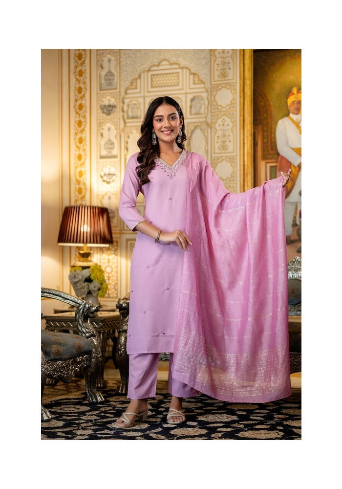 Malishka Export Embroidered Pink Kurta Pant Set for Women - Image 1
